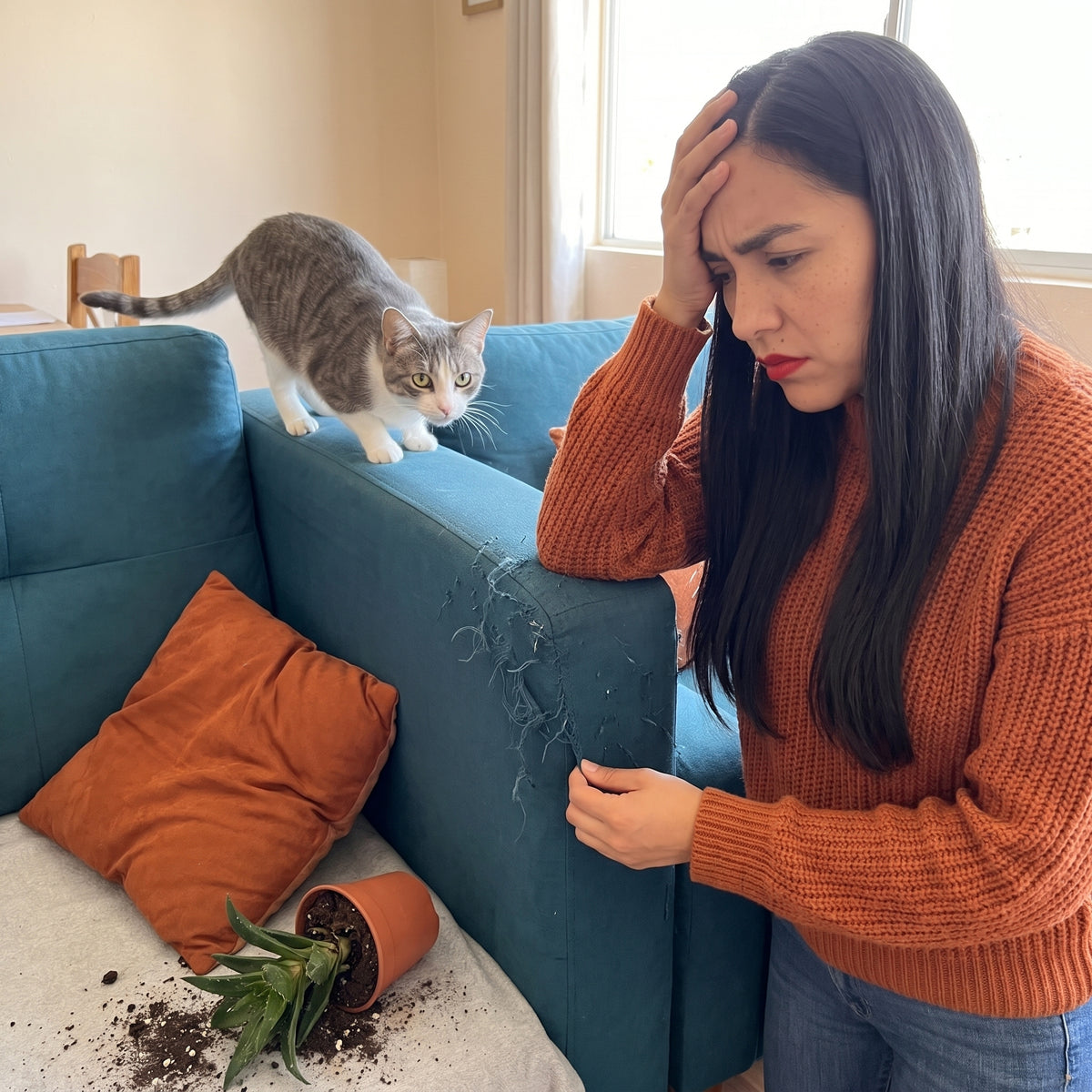 Sofá arañado por el gato