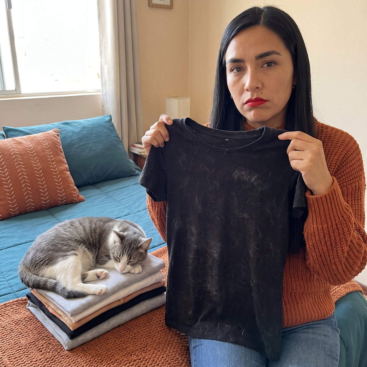 Gato durmiendo sobre la ropa limpia