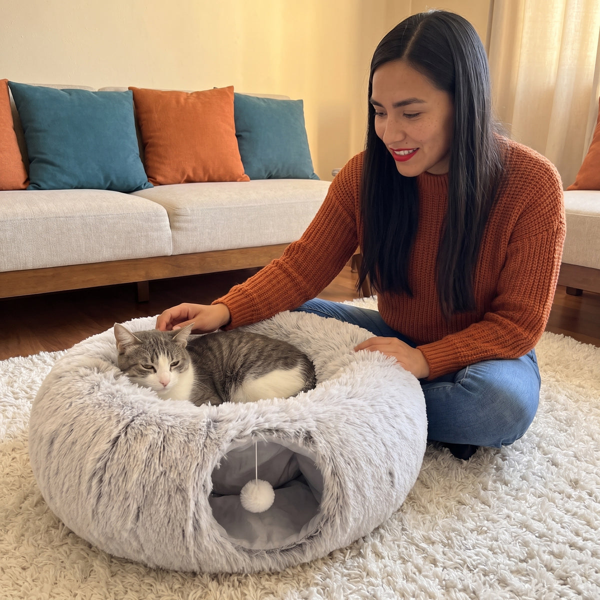 Gato feliz en su túnel cama Michilu